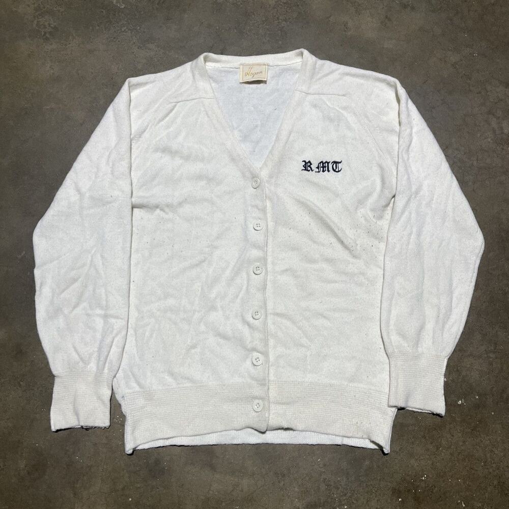 Vintage 70s Hogan White Acrylic Embroidered Cardigan